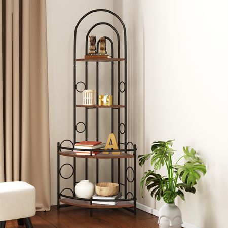4 Tier Corner Bookshelf Modern Style Plant Stand with Metal Frame Space Saving Display