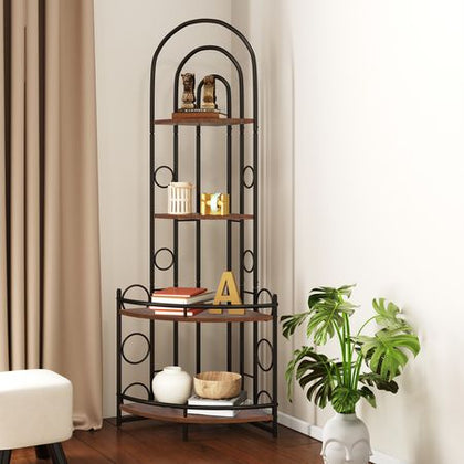 4 Tier Corner Bookshelf Modern Style Plant Stand with Metal Frame Space Saving Display