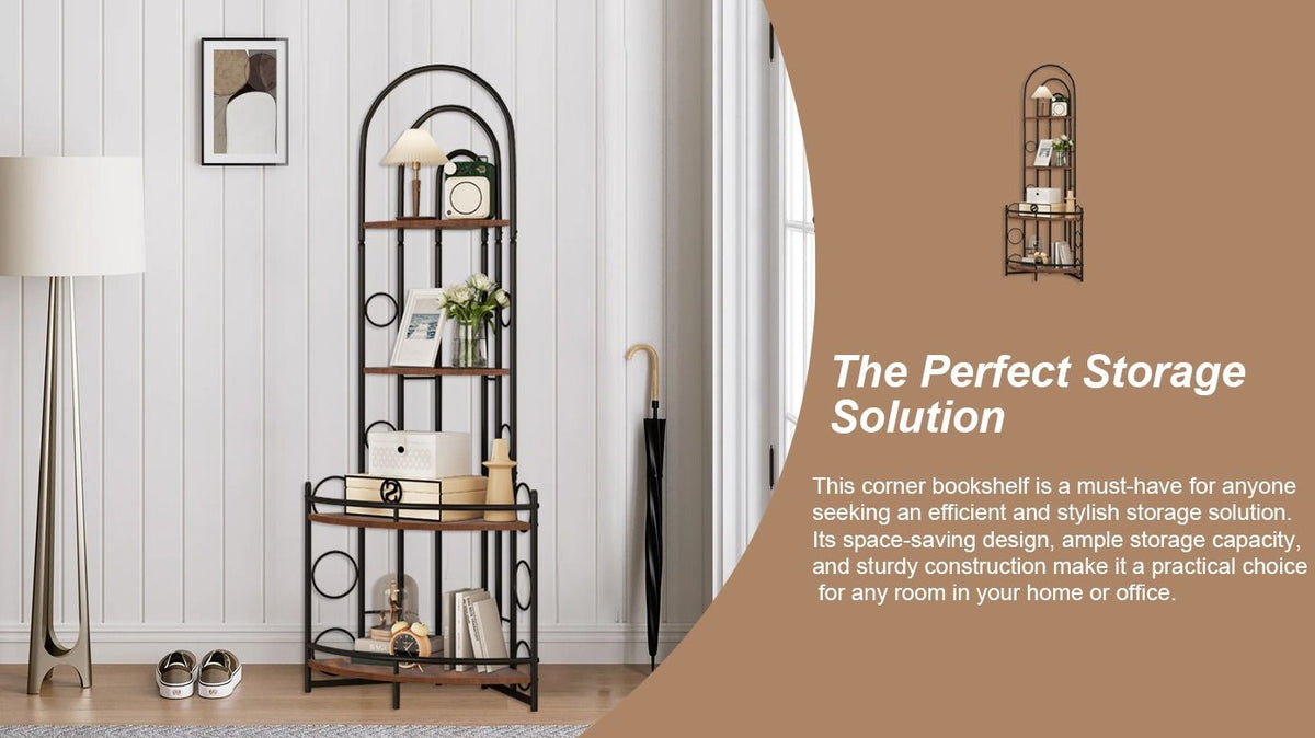 4 Tier Corner Bookshelf Modern Style Plant Stand with Metal Frame Space Saving Display