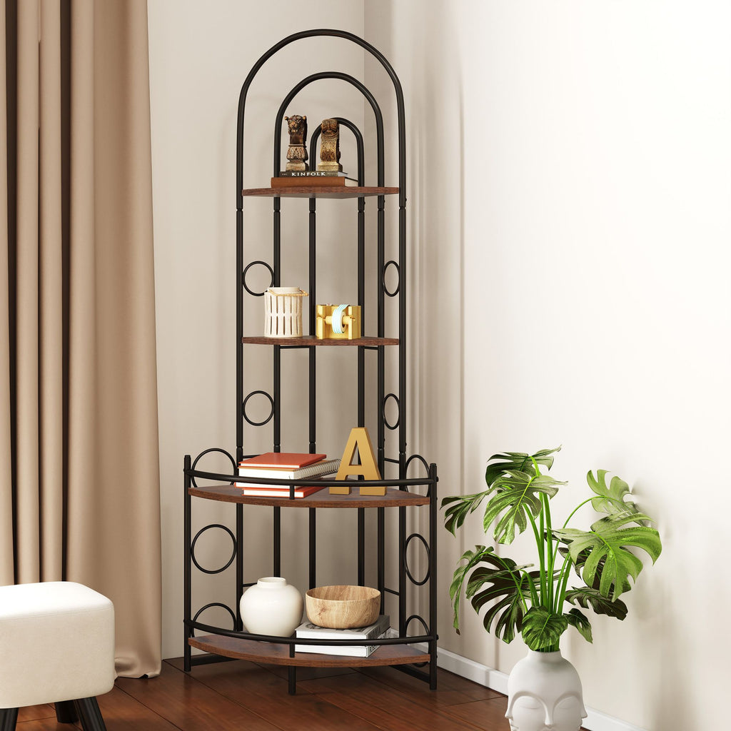 4 Tier Corner Bookshelf Modern Style Plant Stand with Metal Frame Space Saving Display