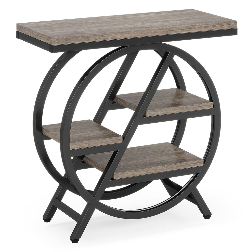 Industrial 4-Tier End Table with Staggered Shelves