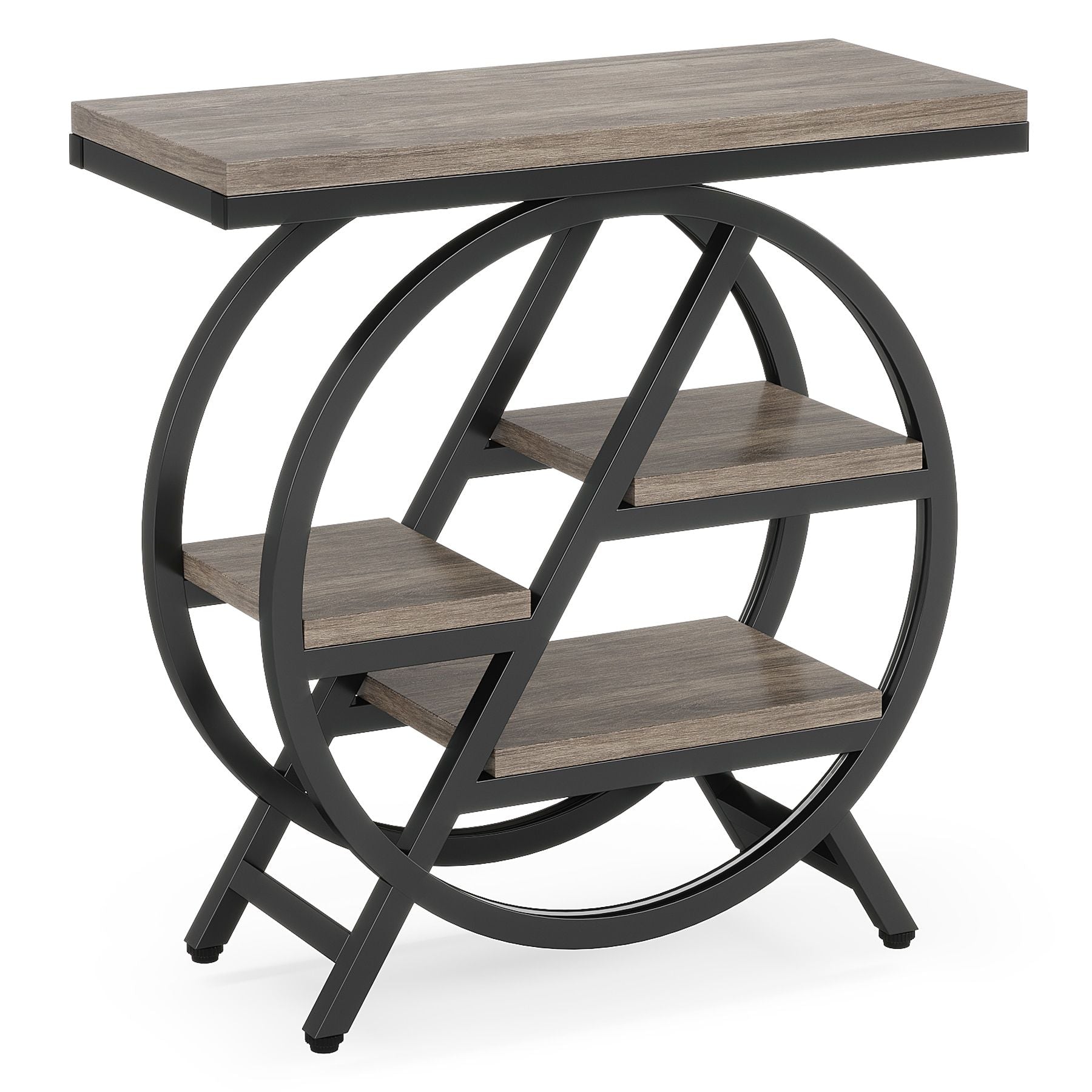Industrial 4-Tier End Table with Staggered Shelves