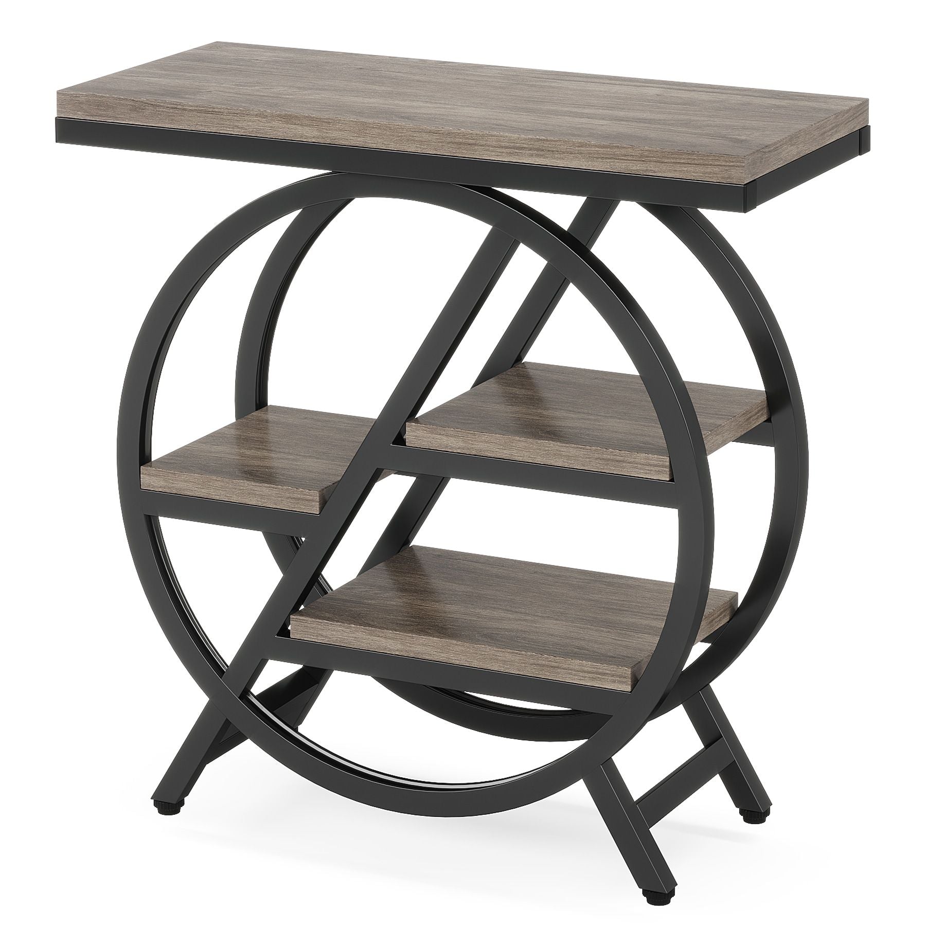 Industrial 4-Tier End Table with Staggered Shelves