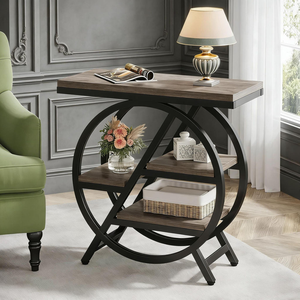 Industrial 4-Tier End Table with Staggered Shelves