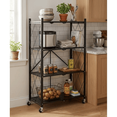 Foldable 4-Tier Metal Shelves on Wheels – practical