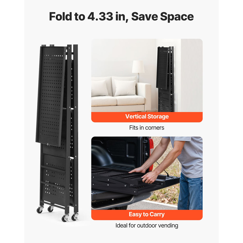 Foldable Storage Shelf with Wheels and Hooks – No Assembly Needed