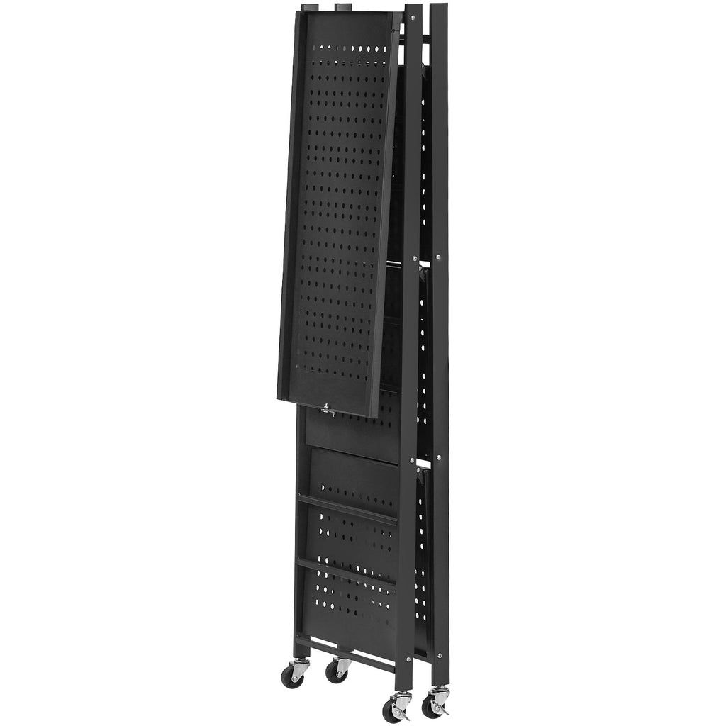 Foldable Storage Shelf with Wheels and Hooks – No Assembly Needed