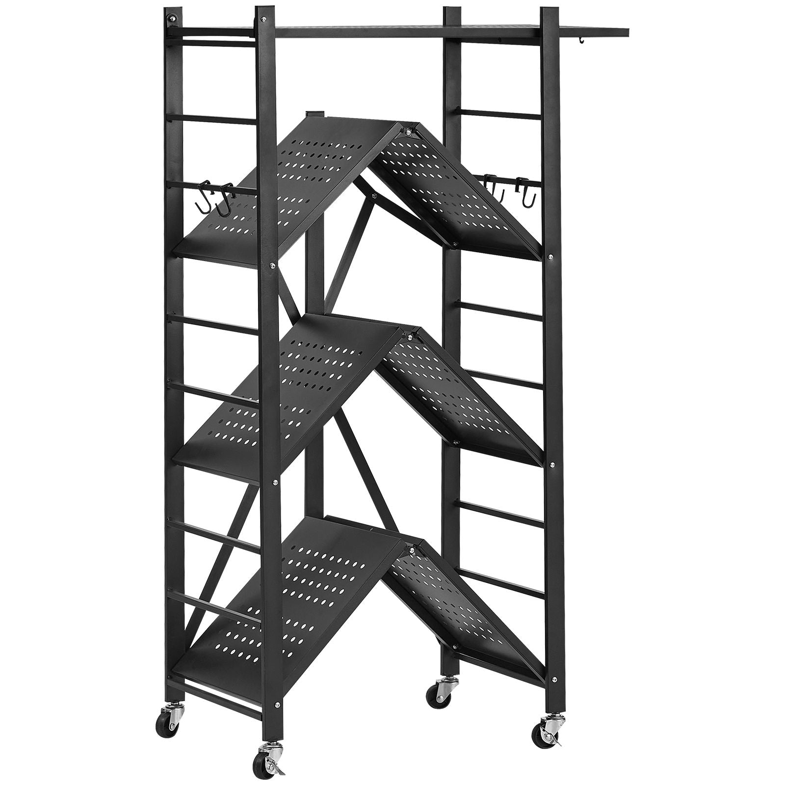Foldable Storage Shelf with Wheels and Hooks – No Assembly Needed