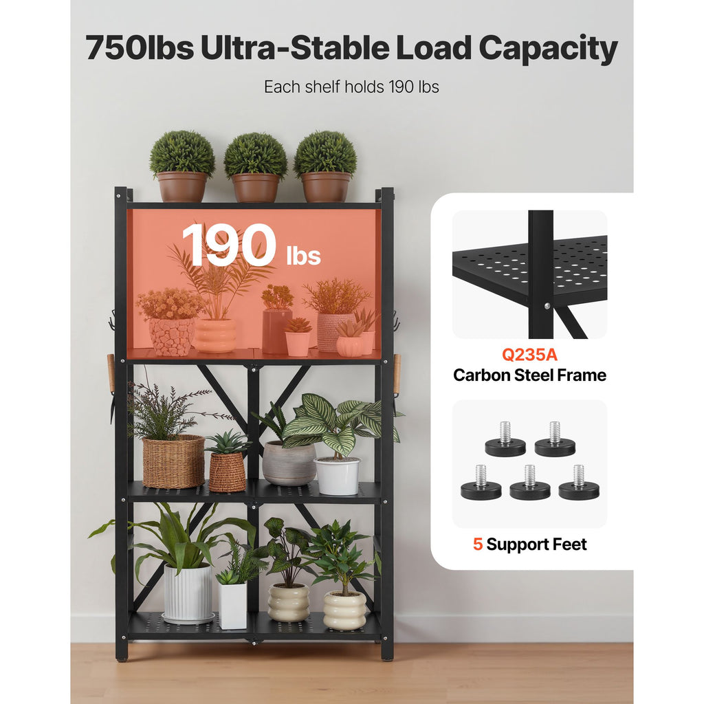 Foldable Storage Shelf with Wheels and Hooks – No Assembly Needed