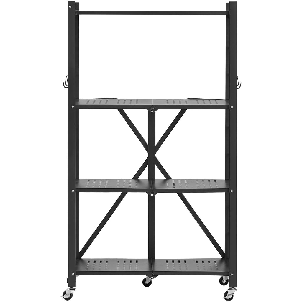Foldable Storage Shelf with Wheels and Hooks – No Assembly Needed