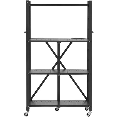 Foldable Storage Shelf with Wheels and Hooks – No Assembly Needed