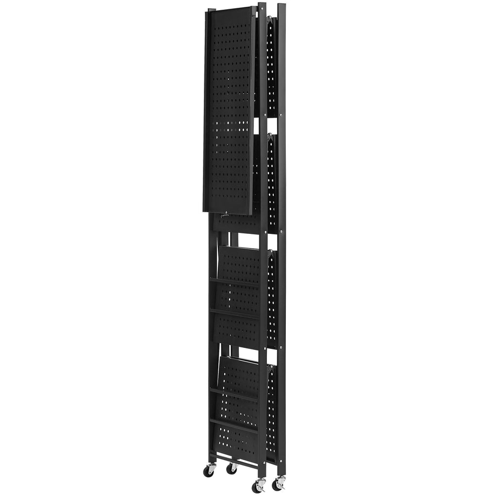 4-Tier Foldable Storage Shelf, 28W x 13D x 54H Folding Metal Rack Shelving Unit, No Assembly Or