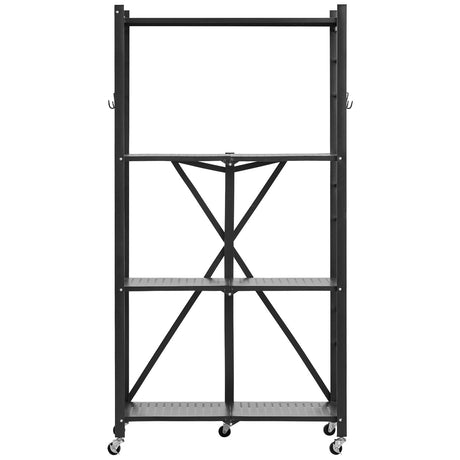 4-Tier Foldable Storage Shelf, 28W x 13D x 54H Folding Metal Rack Shelving Unit, No Assembly Or