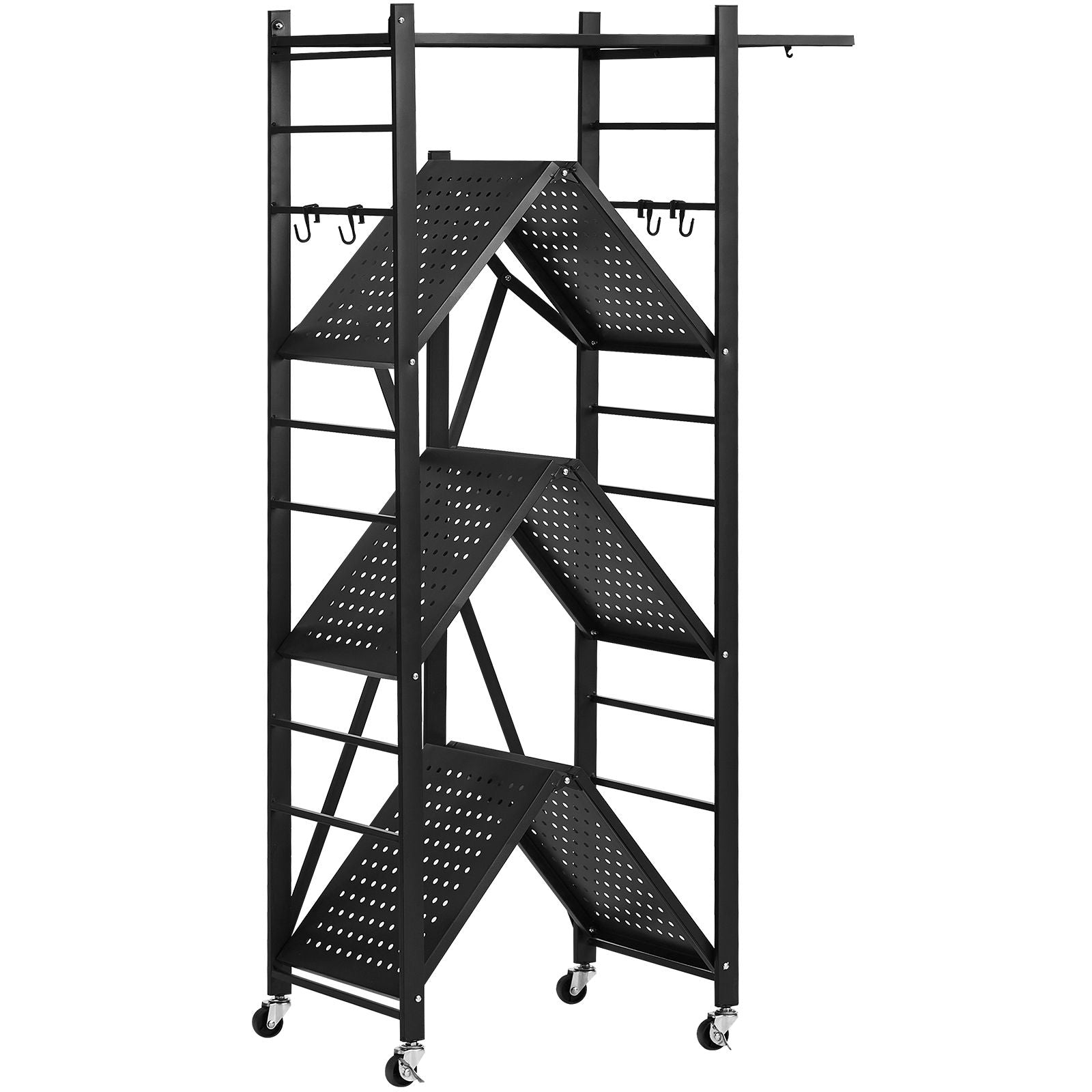 4-Tier Foldable Storage Shelf, 28W x 13D x 54H Folding Metal Rack Shelving Unit, No Assembly Or