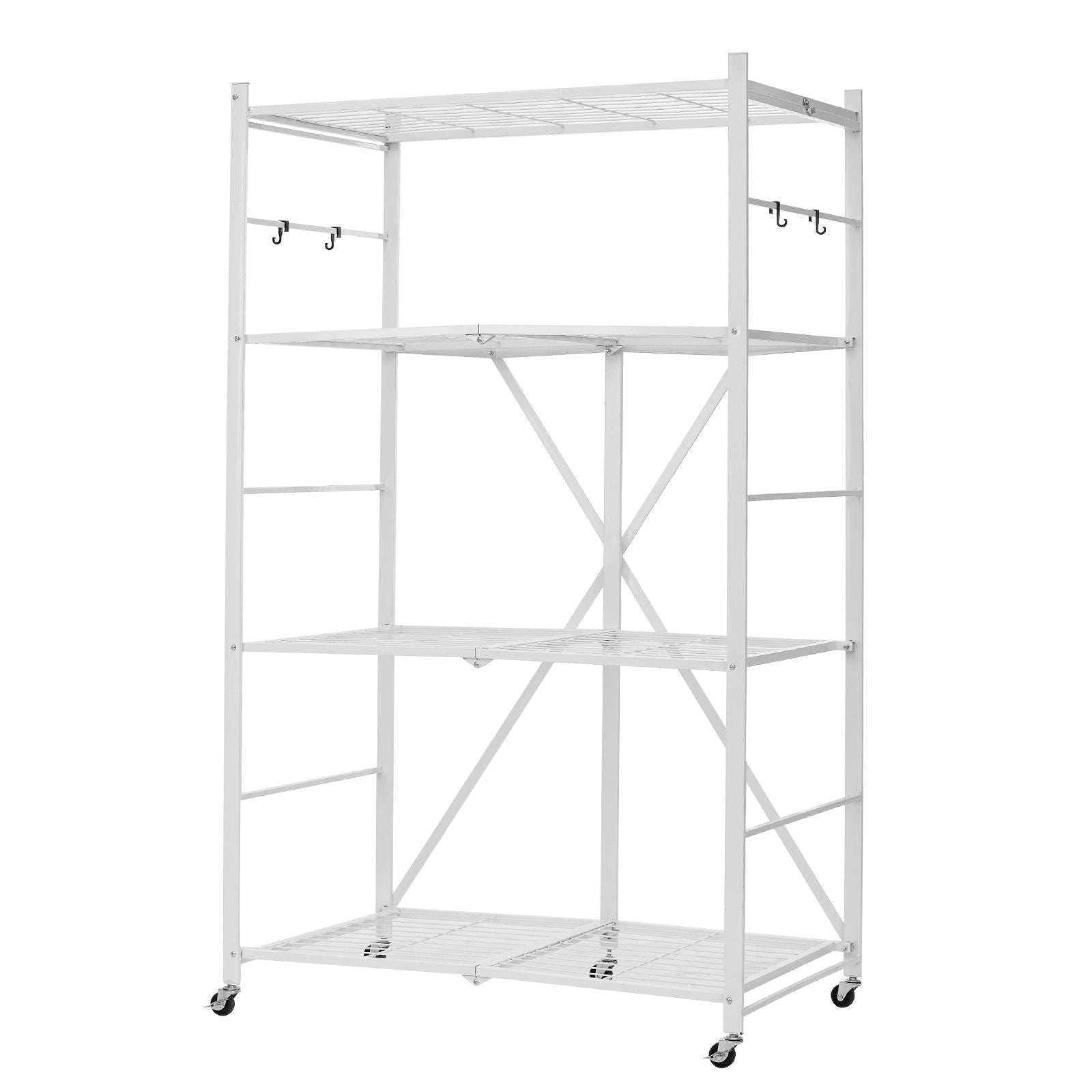 4-Tier Foldable Storage Shelf, 36W x 21D x 60 H Folding Metal Rack Shelving Unit, No Assembly O