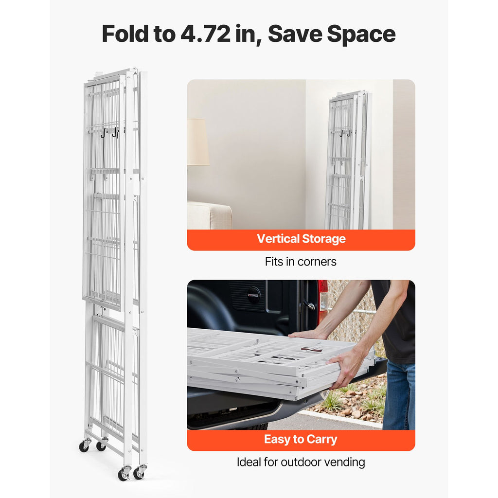 4-Tier Foldable Storage Shelf, 36W x 21D x 60 H Folding Metal Rack Shelving Unit, No Assembly O