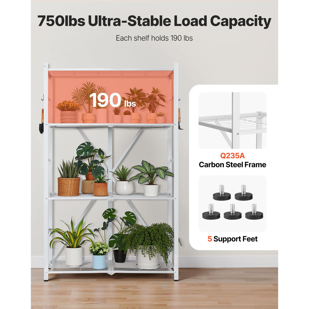 4-Tier Foldable Storage Shelf, 36W x 21D x 60 H Folding Metal Rack Shelving Unit, No Assembly O