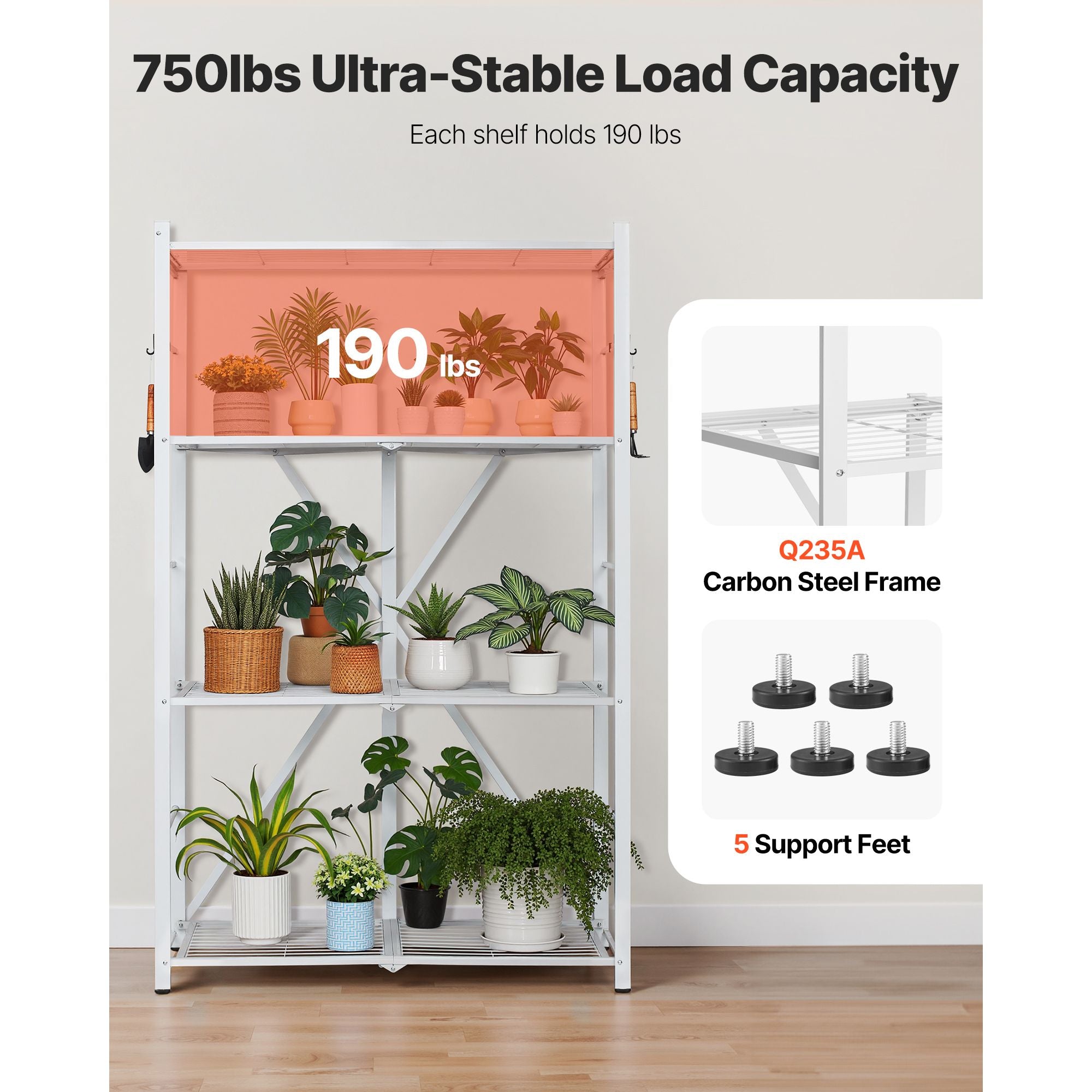 4-Tier Foldable Storage Shelf, 36W x 21D x 60 H Folding Metal Rack Shelving Unit, No Assembly O