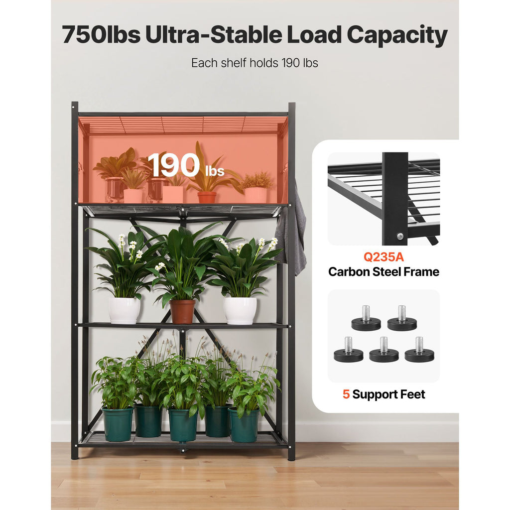 4-Tier Foldable Storage Shelf, 36W x 21D x 60H Folding Metal Rack Shelving Unit, No Assembly Or
