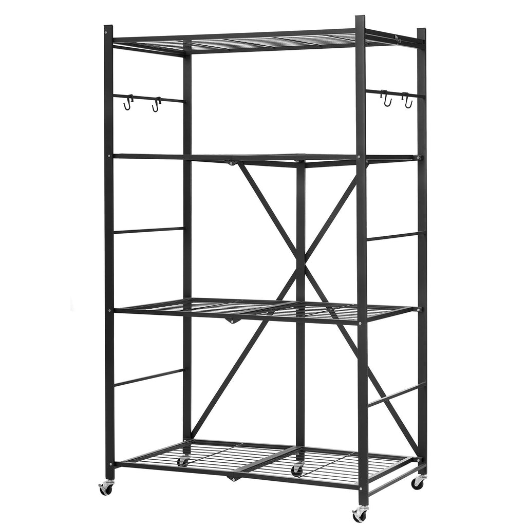 4-Tier Foldable Storage Shelf, 36W x 21D x 60H Folding Metal Rack Shelving Unit, No Assembly Or