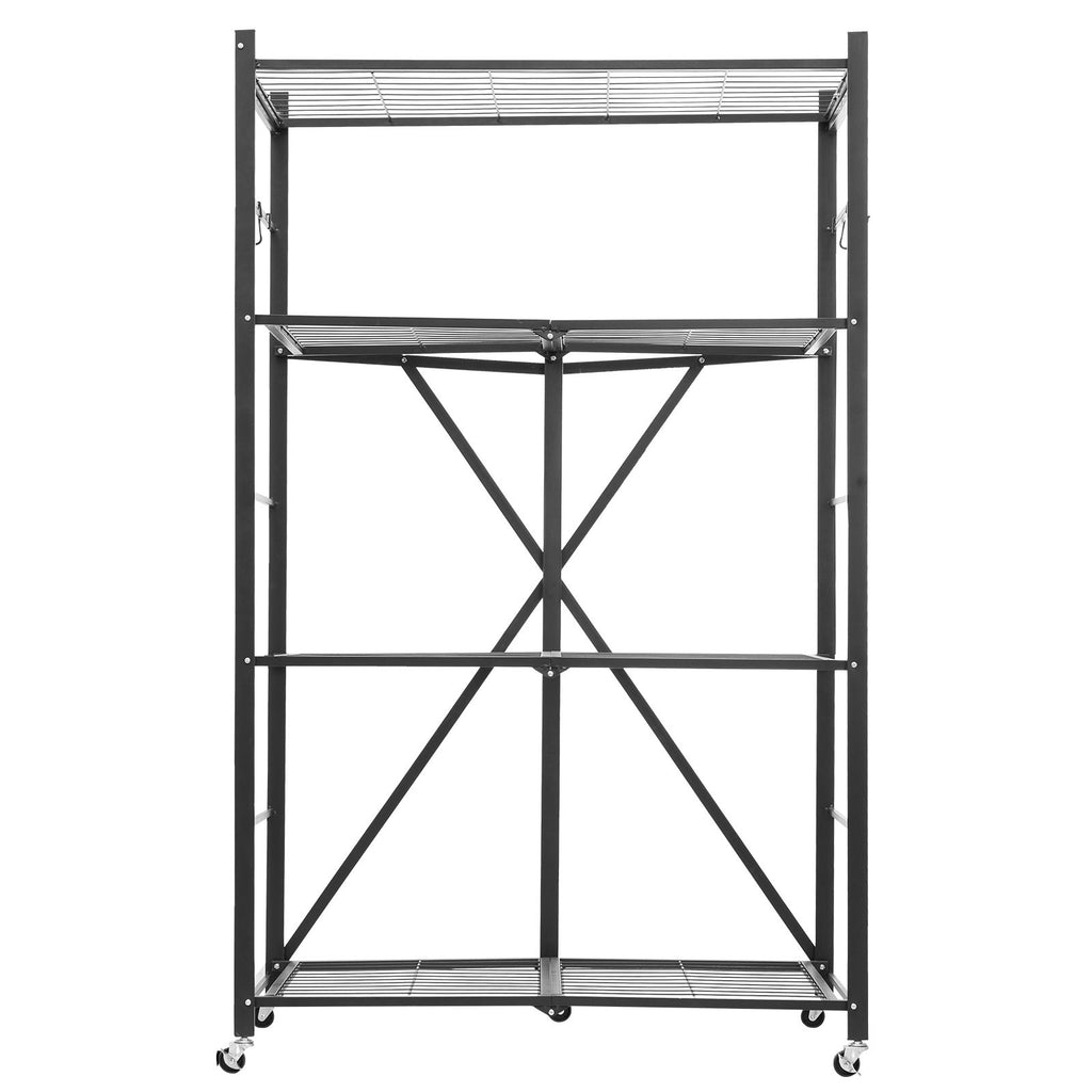 4-Tier Foldable Storage Shelf, 36W x 21D x 60H Folding Metal Rack Shelving Unit, No Assembly Or