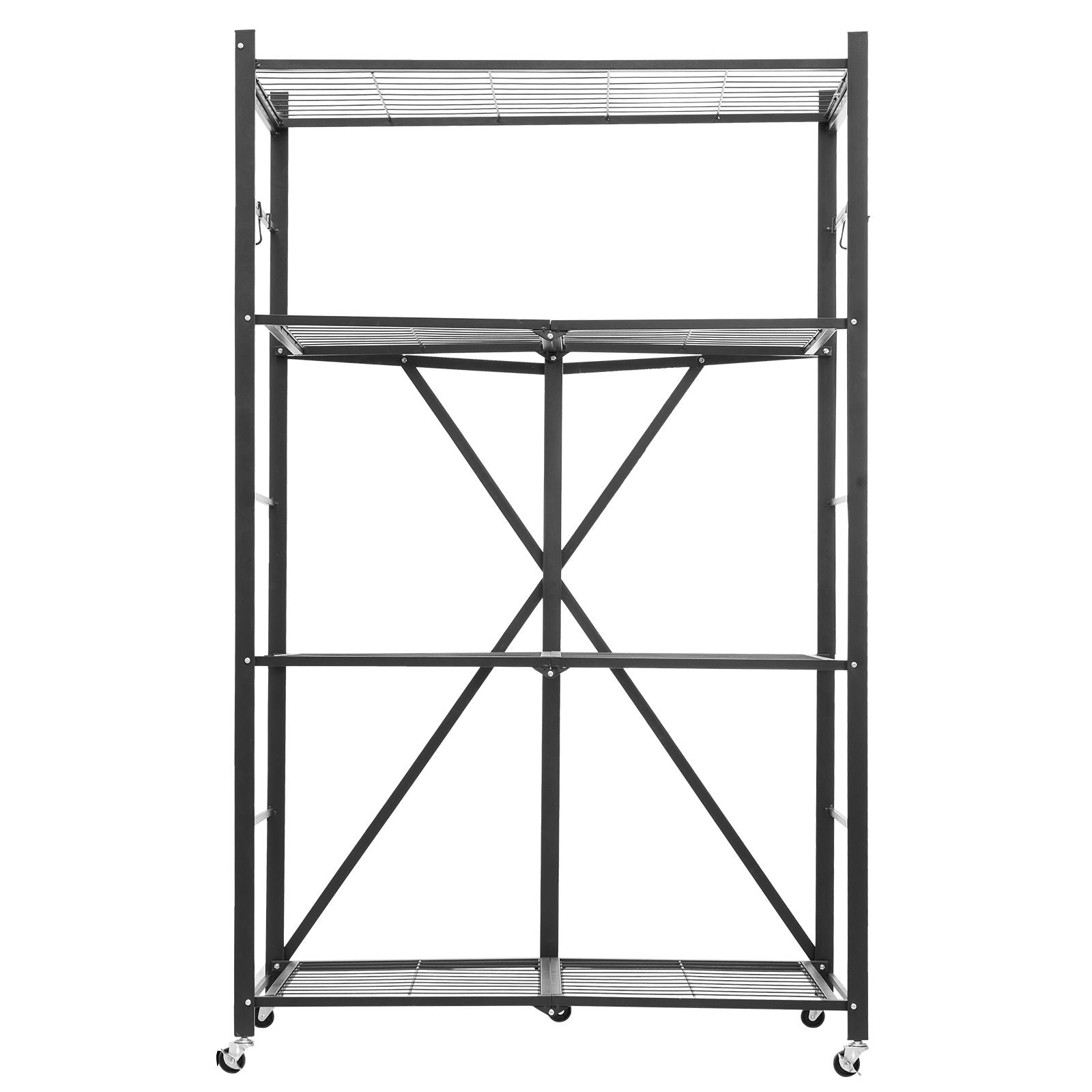 4-Tier Foldable Storage Shelf, 36W x 21D x 60H Folding Metal Rack Shelving Unit, No Assembly Or