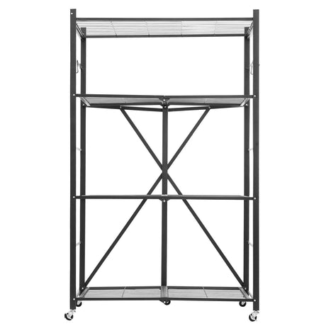 4-Tier Foldable Storage Shelf, 36W x 21D x 60H Folding Metal Rack Shelving Unit, No Assembly Or