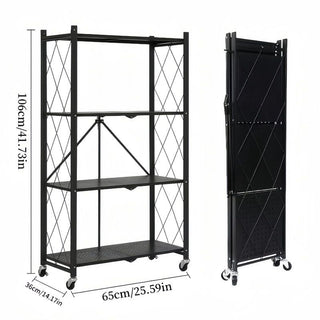 4 Tier practical Metal Rack Foldable Shelf Organizer, Kitchen Storage Cart with Lockable