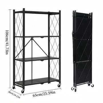 4 Tier practical Metal Rack Foldable Shelf Organizer, Kitchen Storage Cart with Lockable