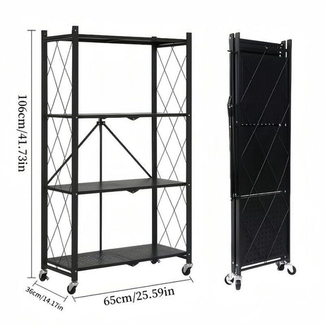 4 Tier practical Metal Rack Foldable Shelf Organizer, Kitchen Storage Cart with Lockable