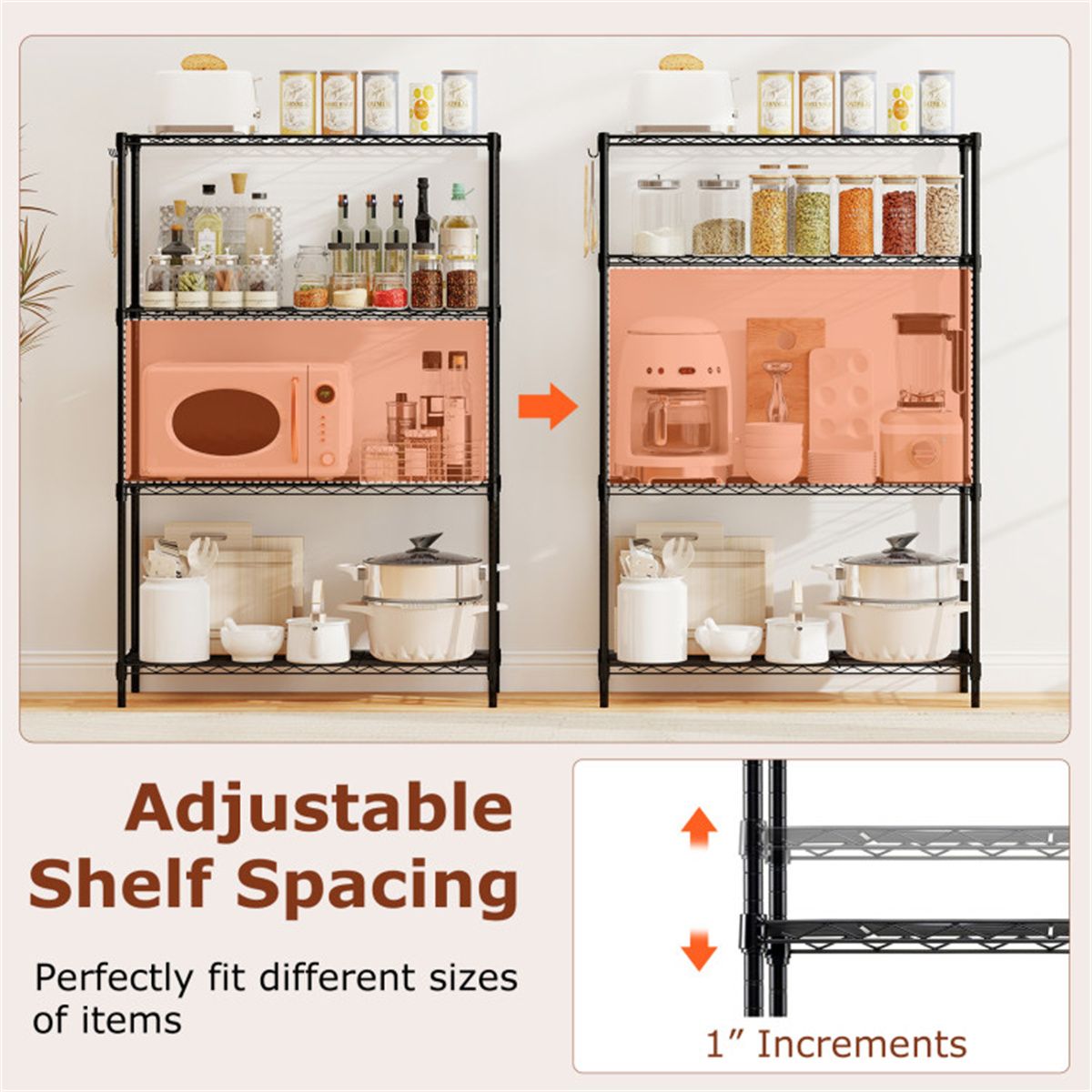 practical Storage Rack with Adjustable Shelves and Hooks