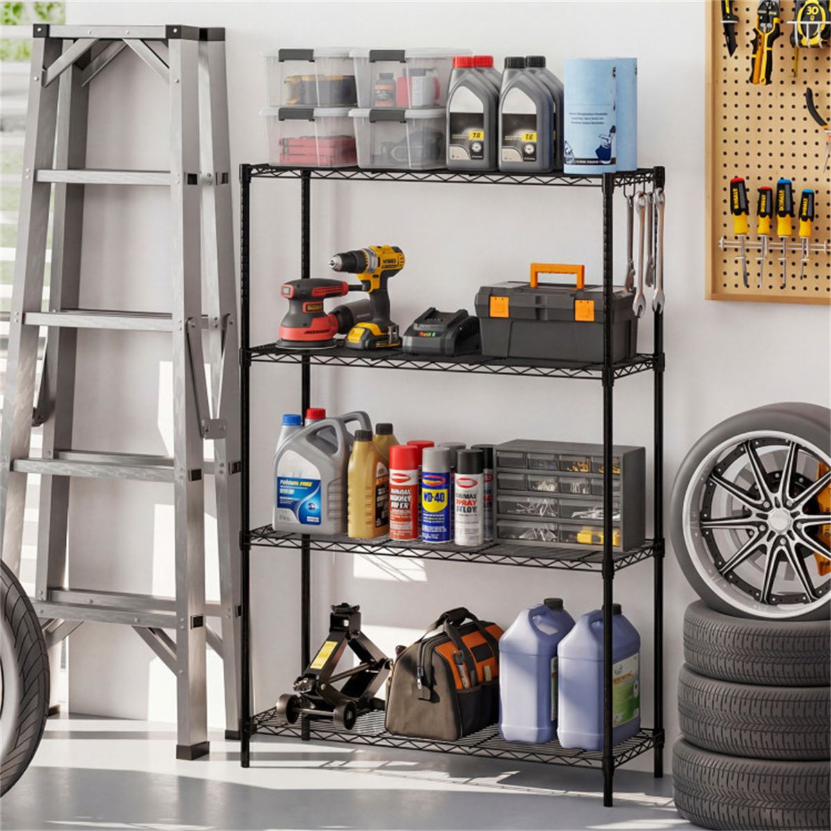 practical Storage Rack with Adjustable Shelves and Hooks