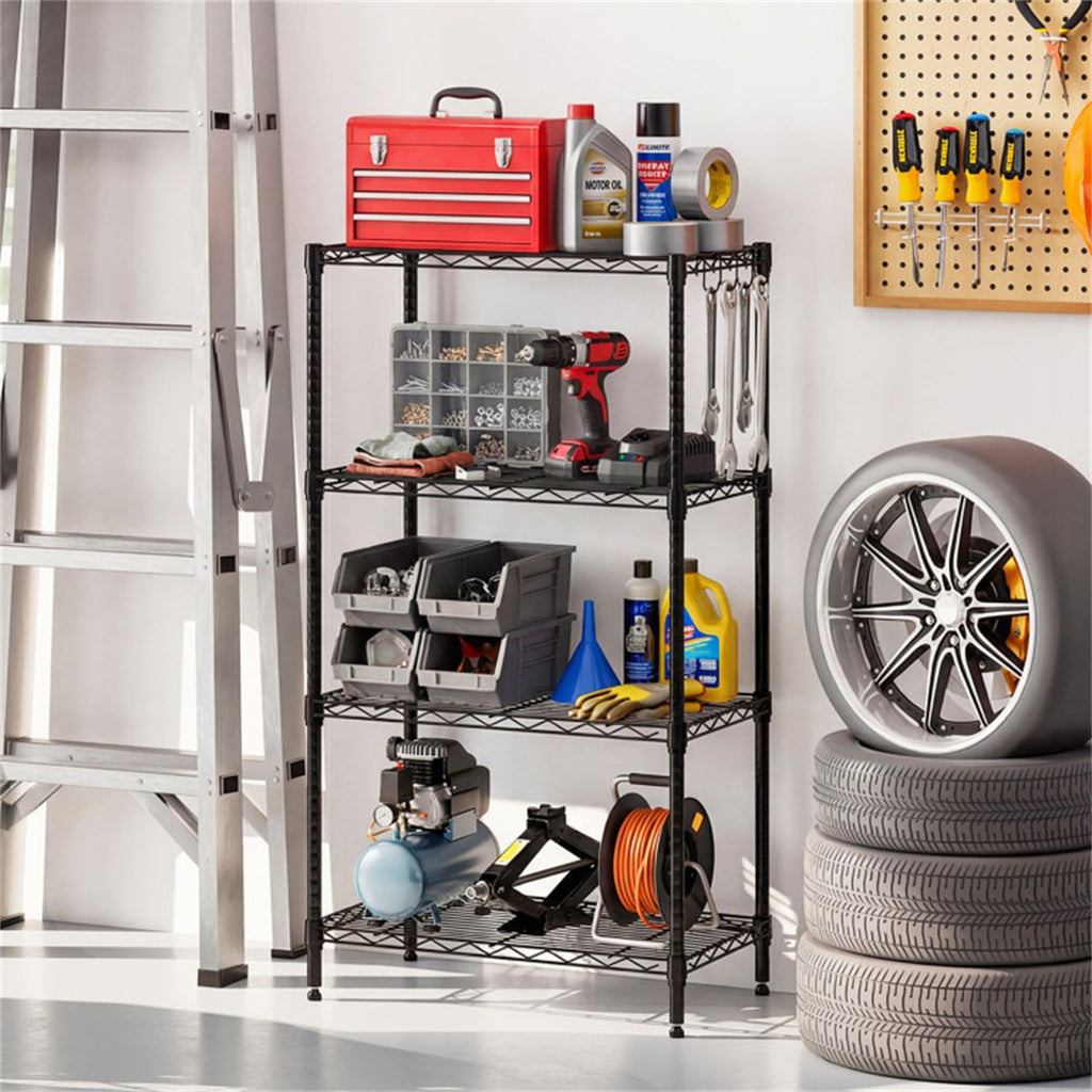4-Tier practical Metal Wire Shelving – Capacity, Adjustable & Tool-Free Setup
