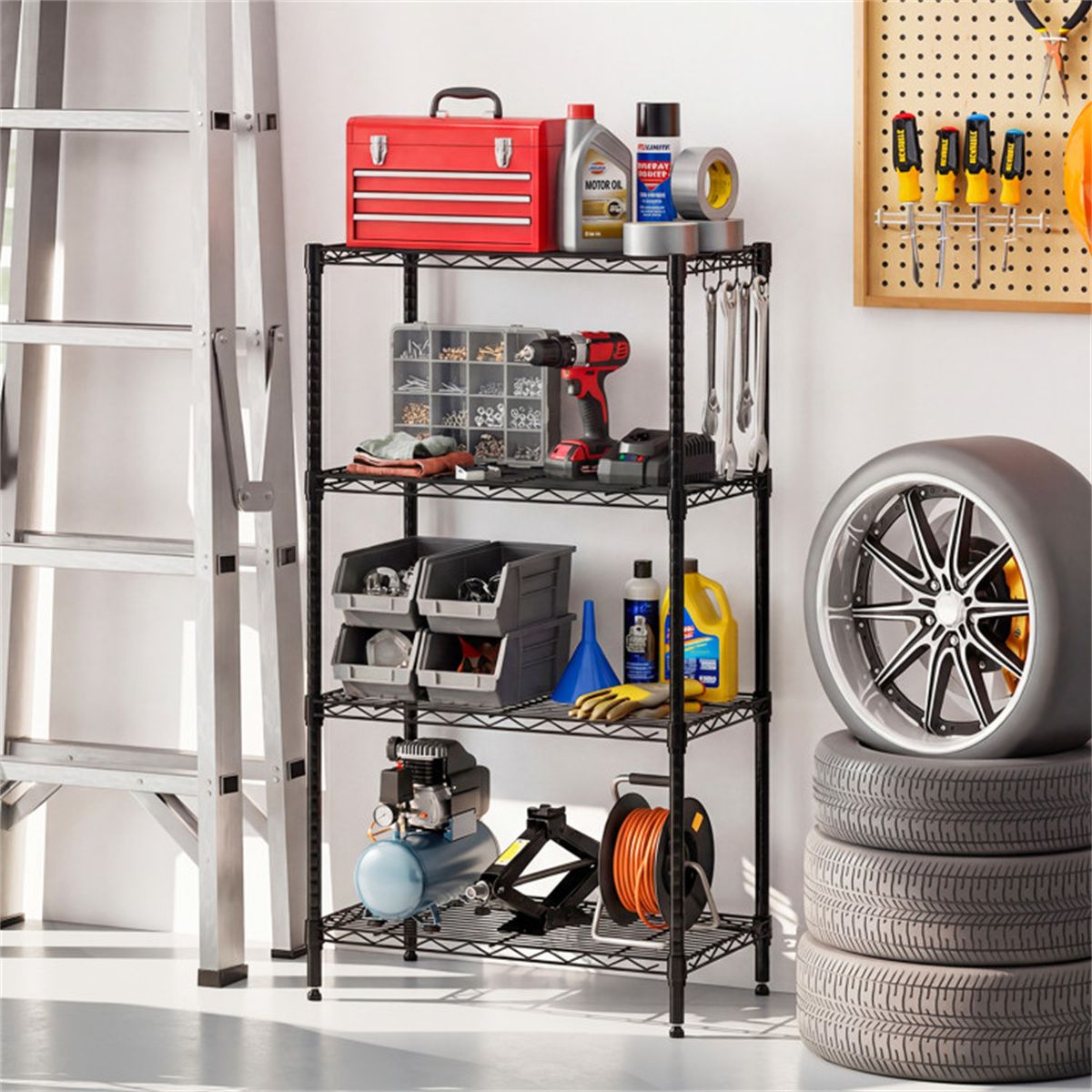 4-Tier practical Metal Wire Shelving – Capacity, Adjustable & Tool-Free Setup
