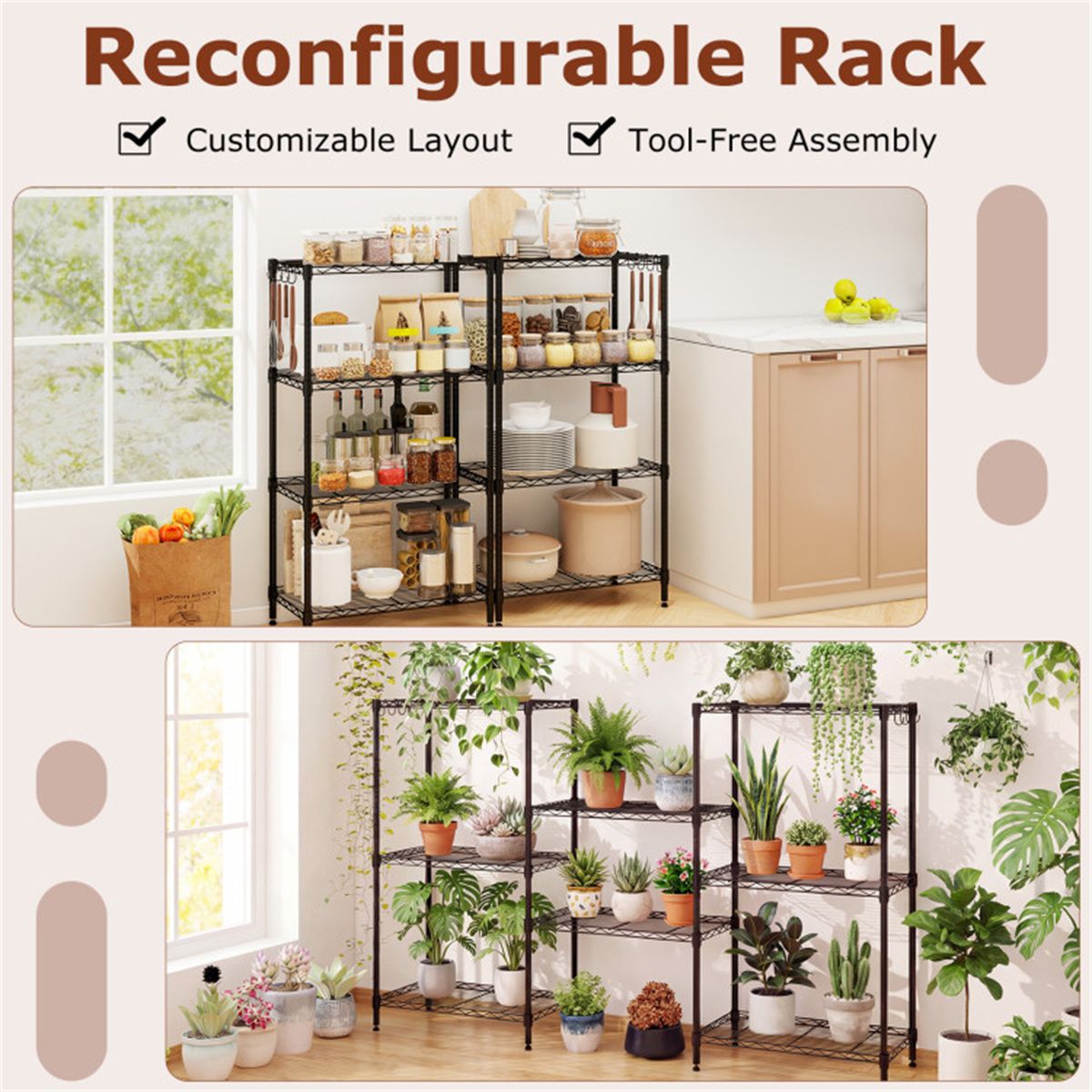 4-Tier practical Metal Wire Shelving – Capacity, Adjustable & Tool-Free Setup