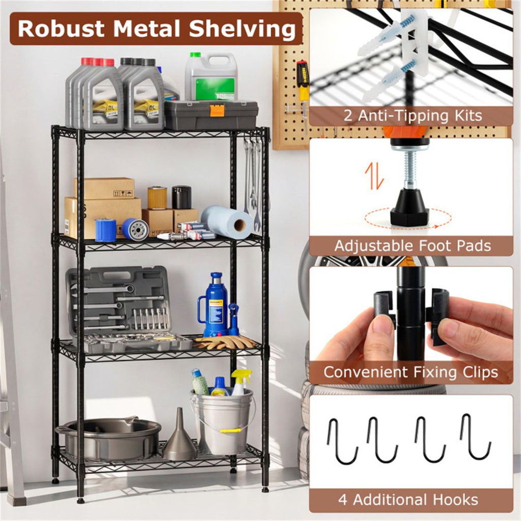4-Tier practical Metal Wire Shelving – Capacity, Adjustable & Tool-Free Setup