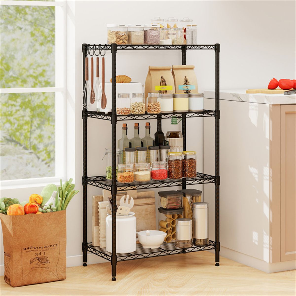 4-Tier practical Metal Wire Shelving – Capacity, Adjustable & Tool-Free Setup