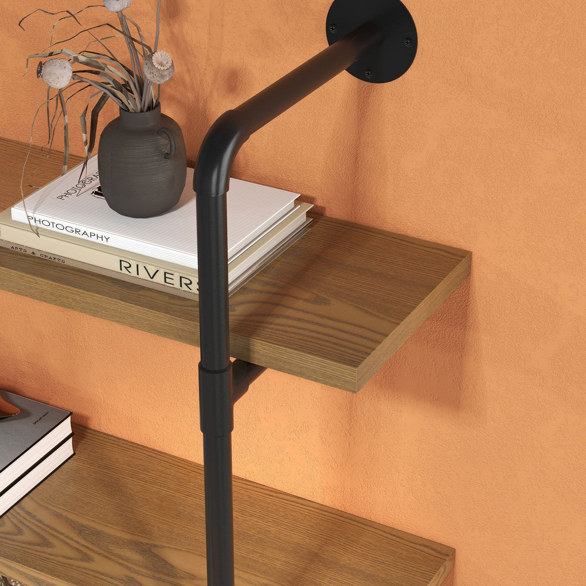 Industrial Style Wall-Mounted Bookshelf with Open Tiered Shelves