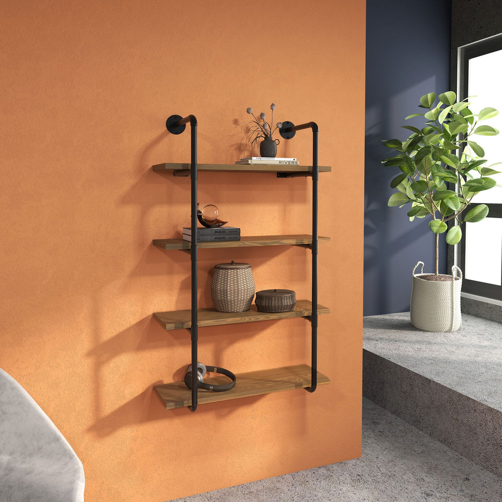 Industrial Style Wall-Mounted Bookshelf with Open Tiered Shelves