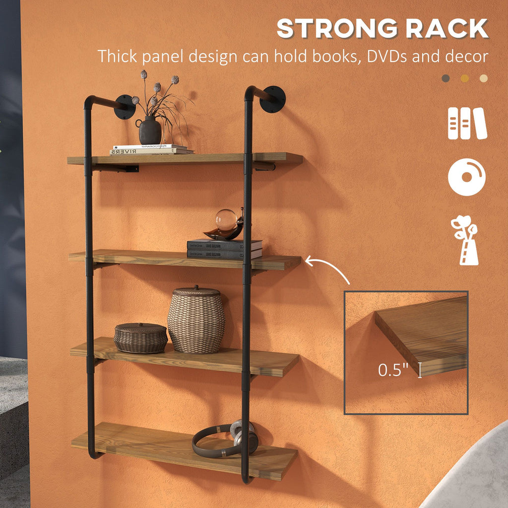 Industrial Style Wall-Mounted Bookshelf with Open Tiered Shelves