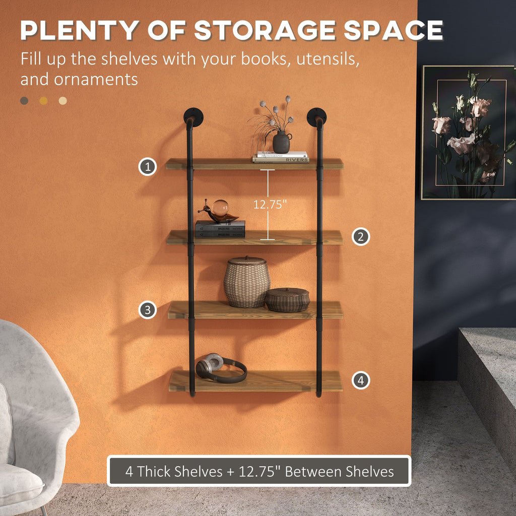 Industrial Style Wall-Mounted Bookshelf with Open Tiered Shelves