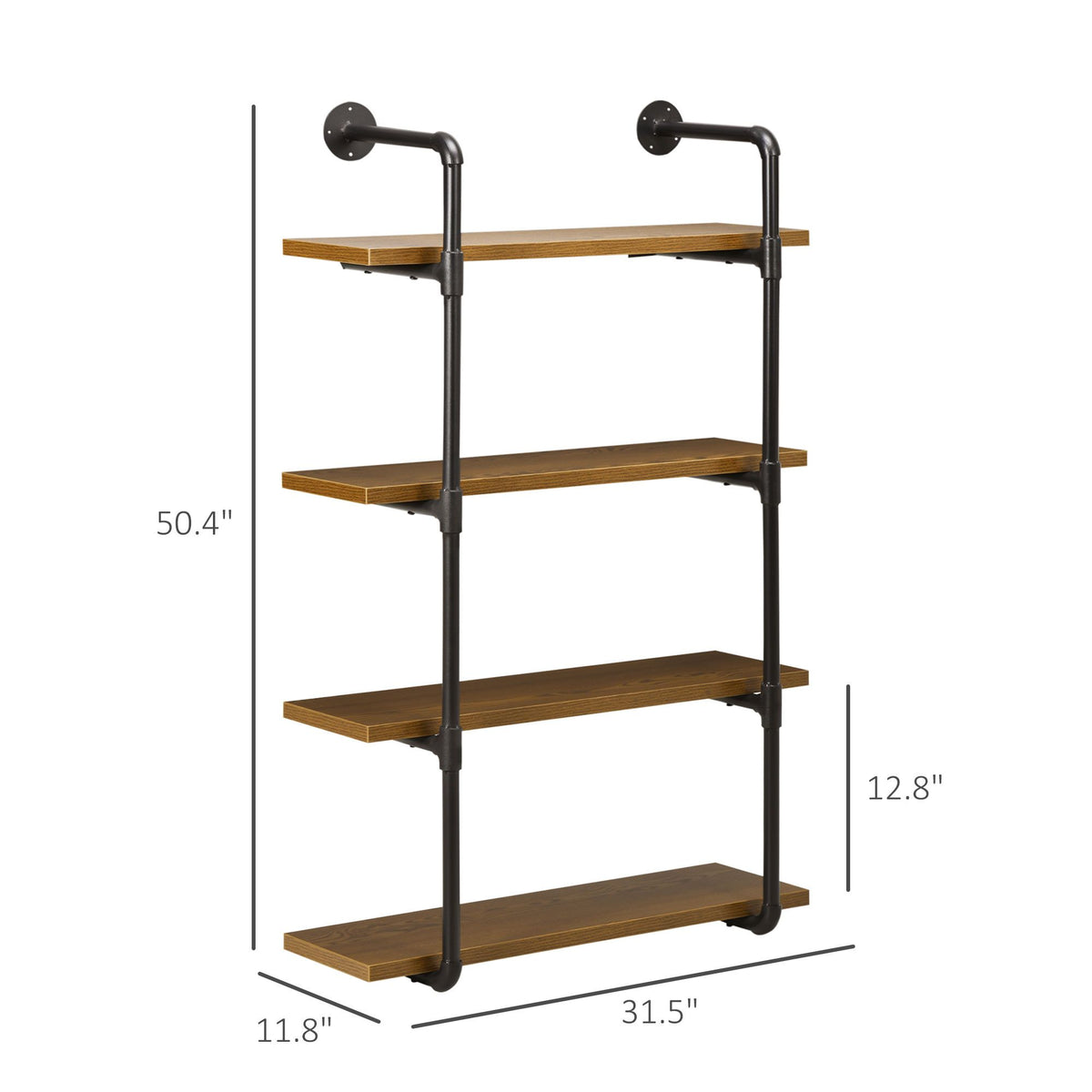 Industrial Style Wall-Mounted Bookshelf with Open Tiered Shelves