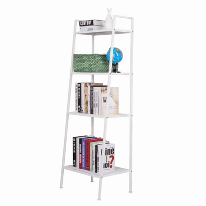 4-Tier Iron Bookshelf with Open Shelves, Ivory White Finish for Living Room or Home Office