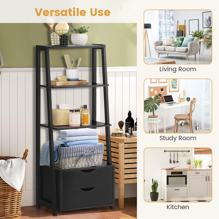 4-Tier Ladder Bookshelf with Drawers – Stylish Storage Solution