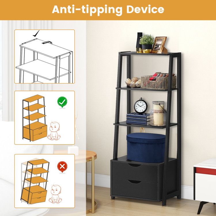 4-Tier Ladder Bookshelf with Drawers – Stylish Storage Solution