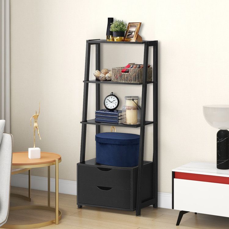 4-Tier Ladder Bookshelf with Drawers – Stylish Storage Solution
