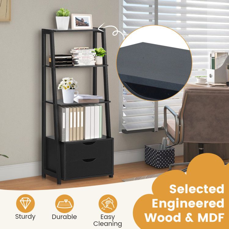 4-Tier Ladder Bookshelf with Drawers – Stylish Storage Solution