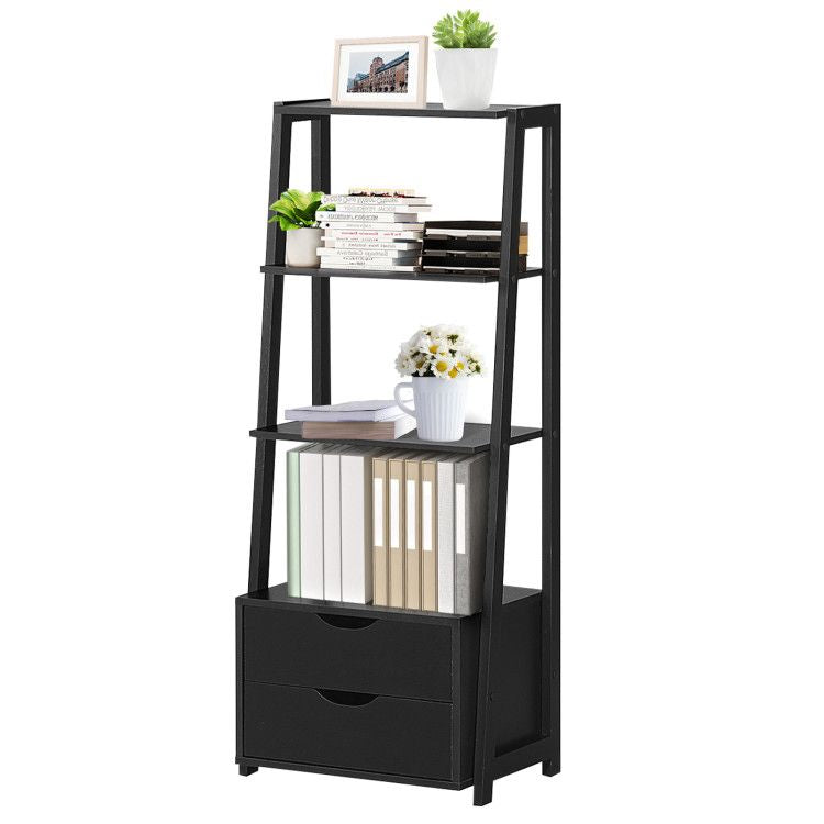 4-Tier Ladder Bookshelf with Drawers – Stylish Storage Solution
