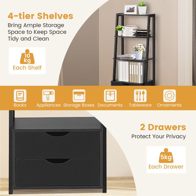 4-Tier Ladder Bookshelf with Drawers – Stylish Storage Solution