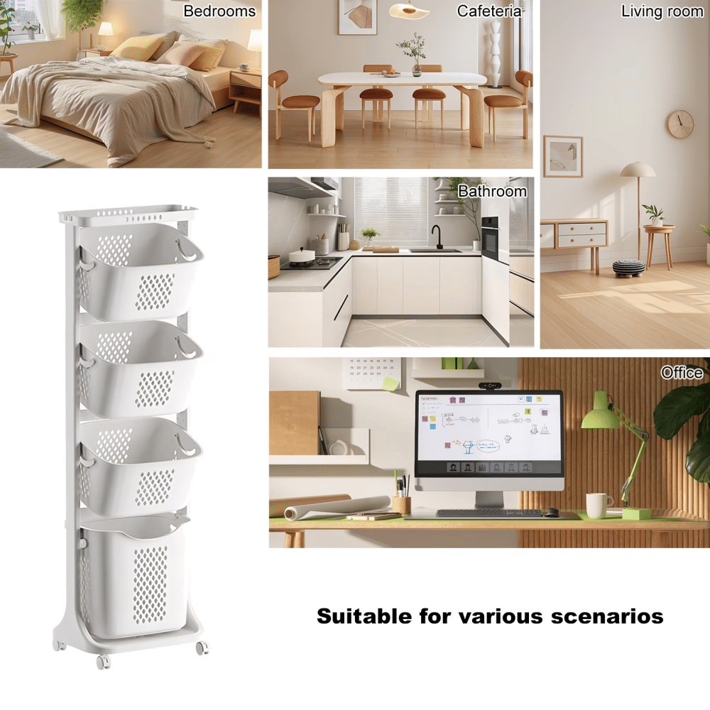 4-Tier Laundry Hamper Sorter with Removable Baskets and Wheels
